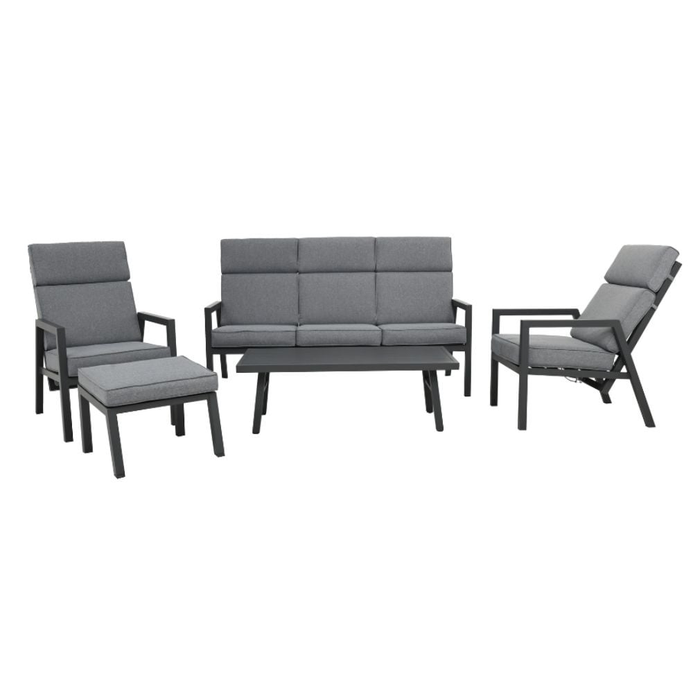 melson stoel bank loungeset verstelbaar 5 personen | aluminium | antraciet | 5 delig