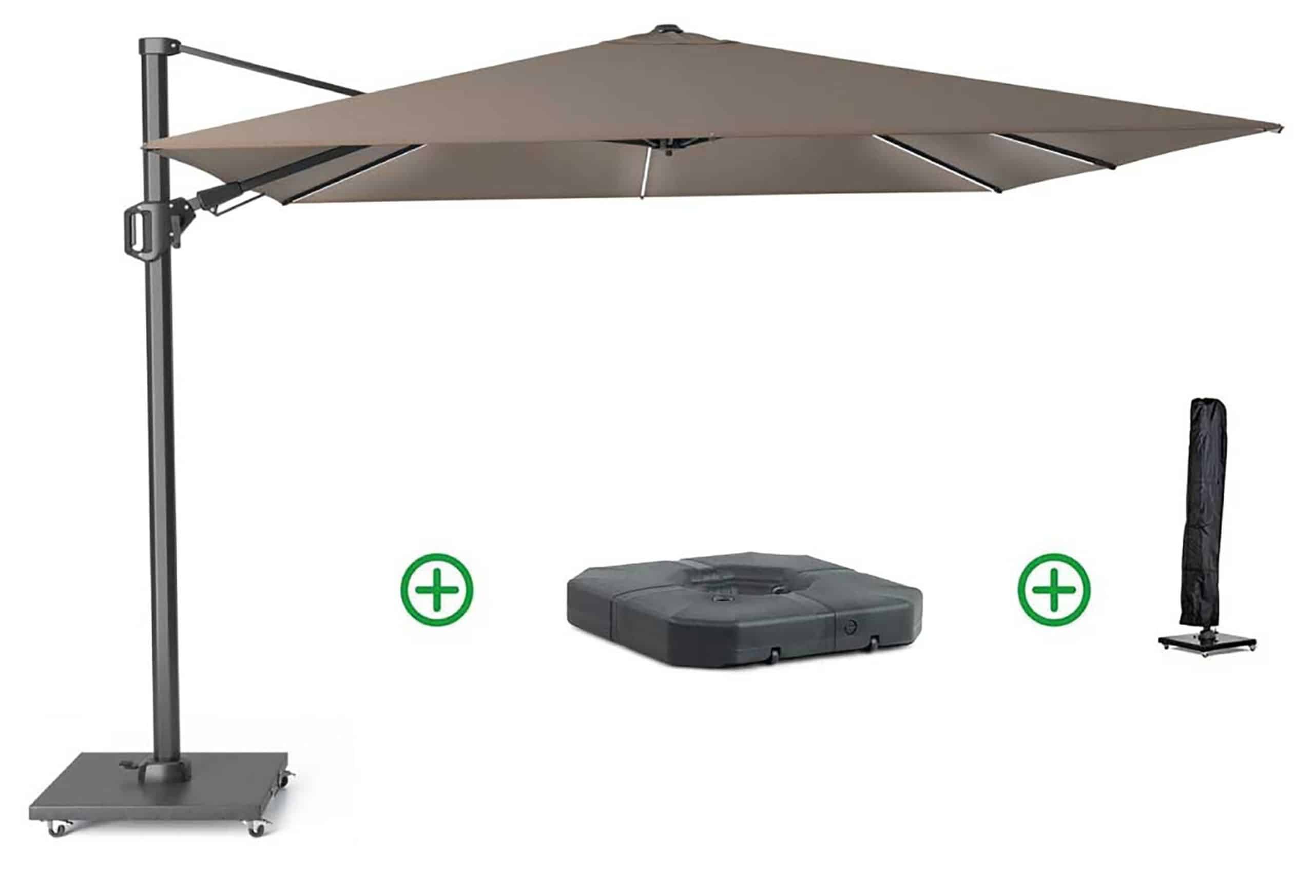 platinum challenger zweefparasol 3x3m t2 premium (incl. voet + hoes) havana