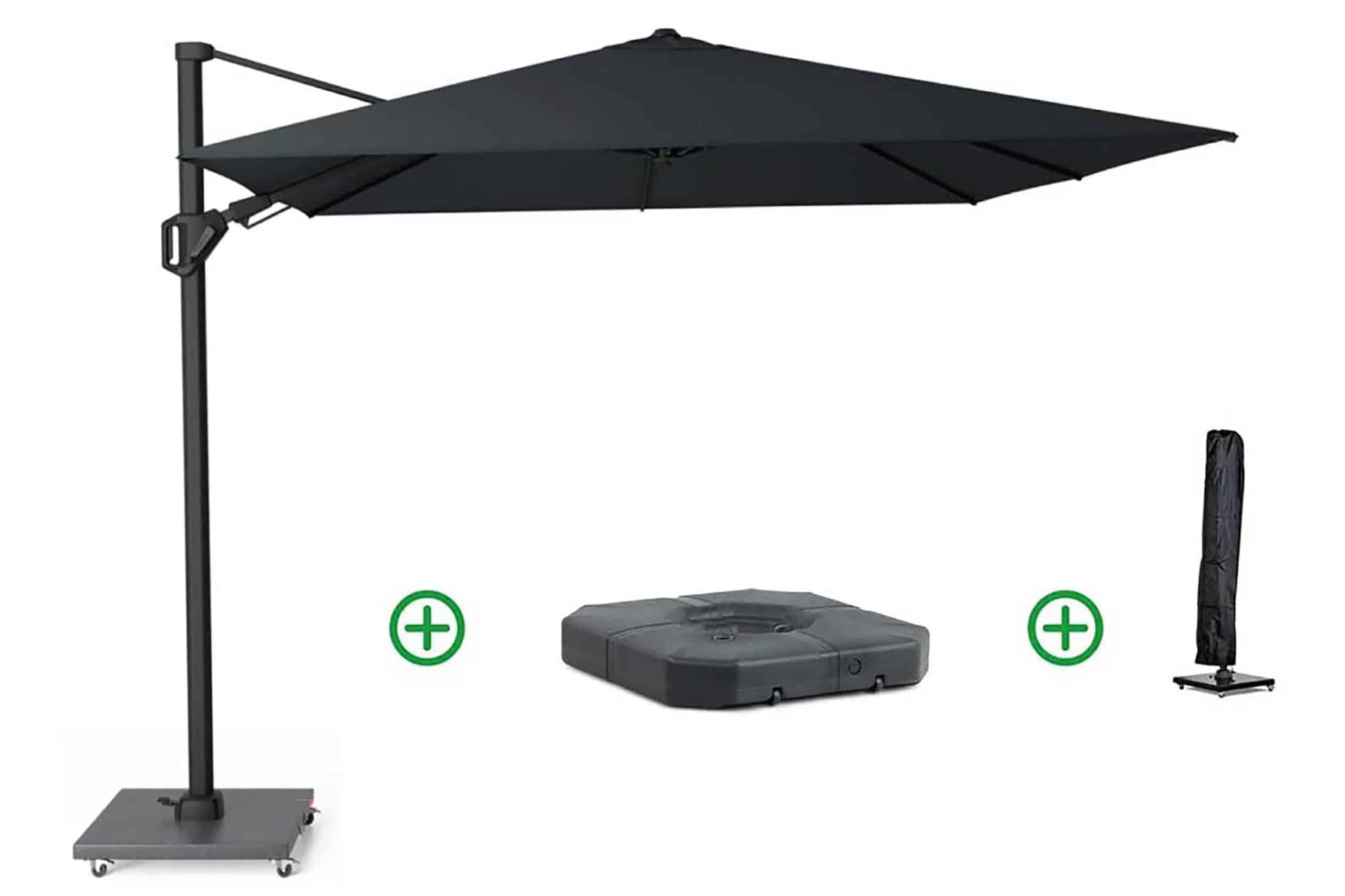 platinum challenger zweefparasol 3x3m t2 premium (incl. voet + hoes) jet black