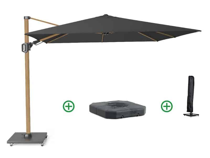 Platinum Challenger zweefparasol 3x3m T2 premium teaklook frame (incl. voet + hoes) faded black