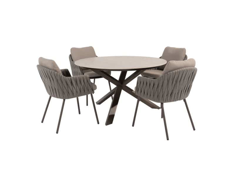 Prado Cannes dining tuinset 130xH75 cm rond 5 delig keramiek terre Taste 4SO
