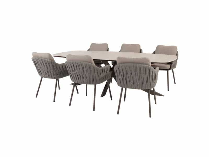 Prado Cannes dining tuinset 240x105xH75 cm 7 delig terre met keramisch deens ovaal blad Taste 4SO