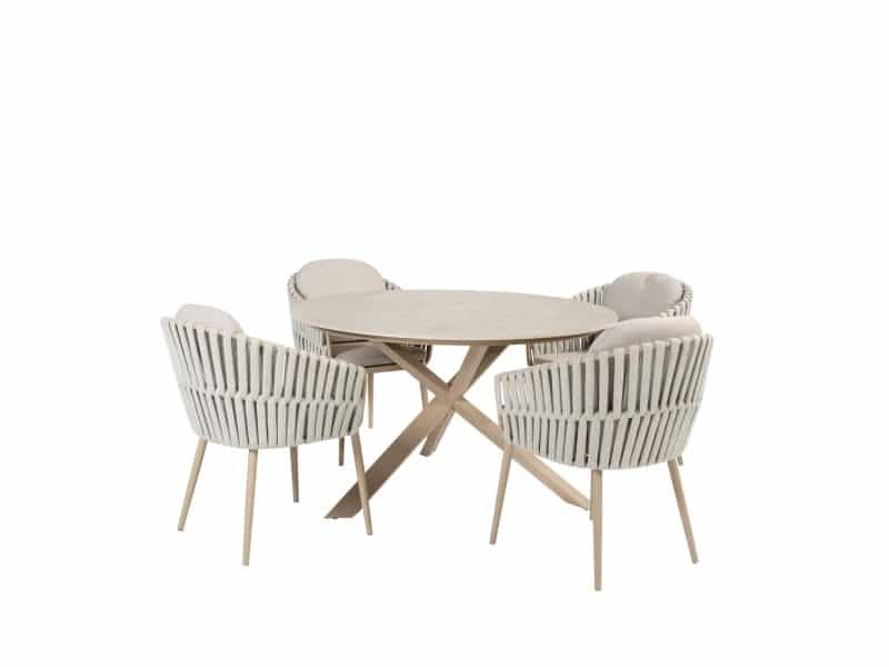 Prado Eva dining tuinset 130xH75 cm rond 5 delig keramiek latte Taste 4SO