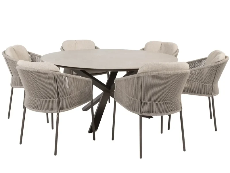 Prado Florence dining tuinset 160xH75 cm rond 7 delig keramiek terre Taste 4SO