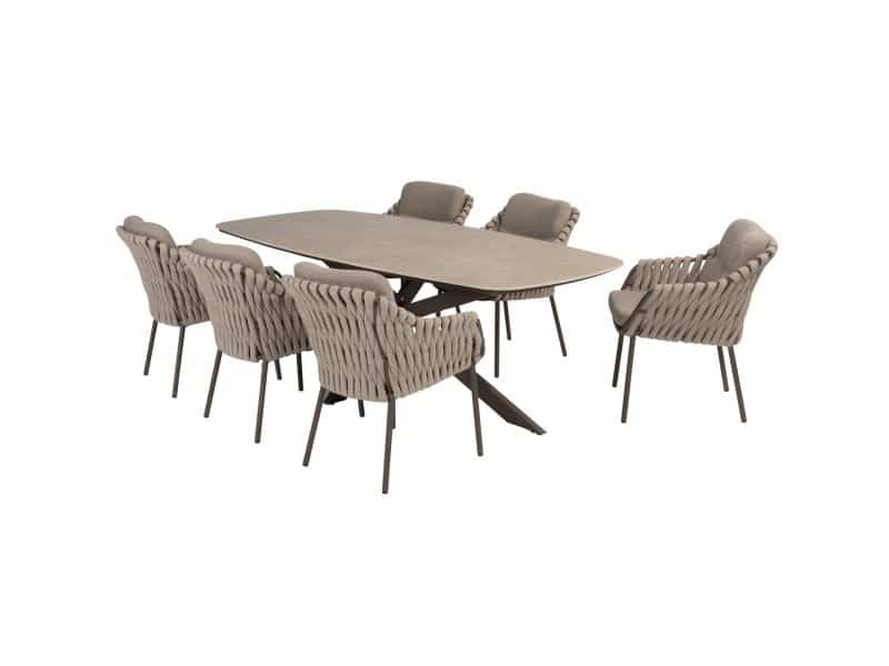 Prado Montera barrel dining tuinset 7 delig 240x105xH75 cm keramiek terre 4 Seasons Outdoor