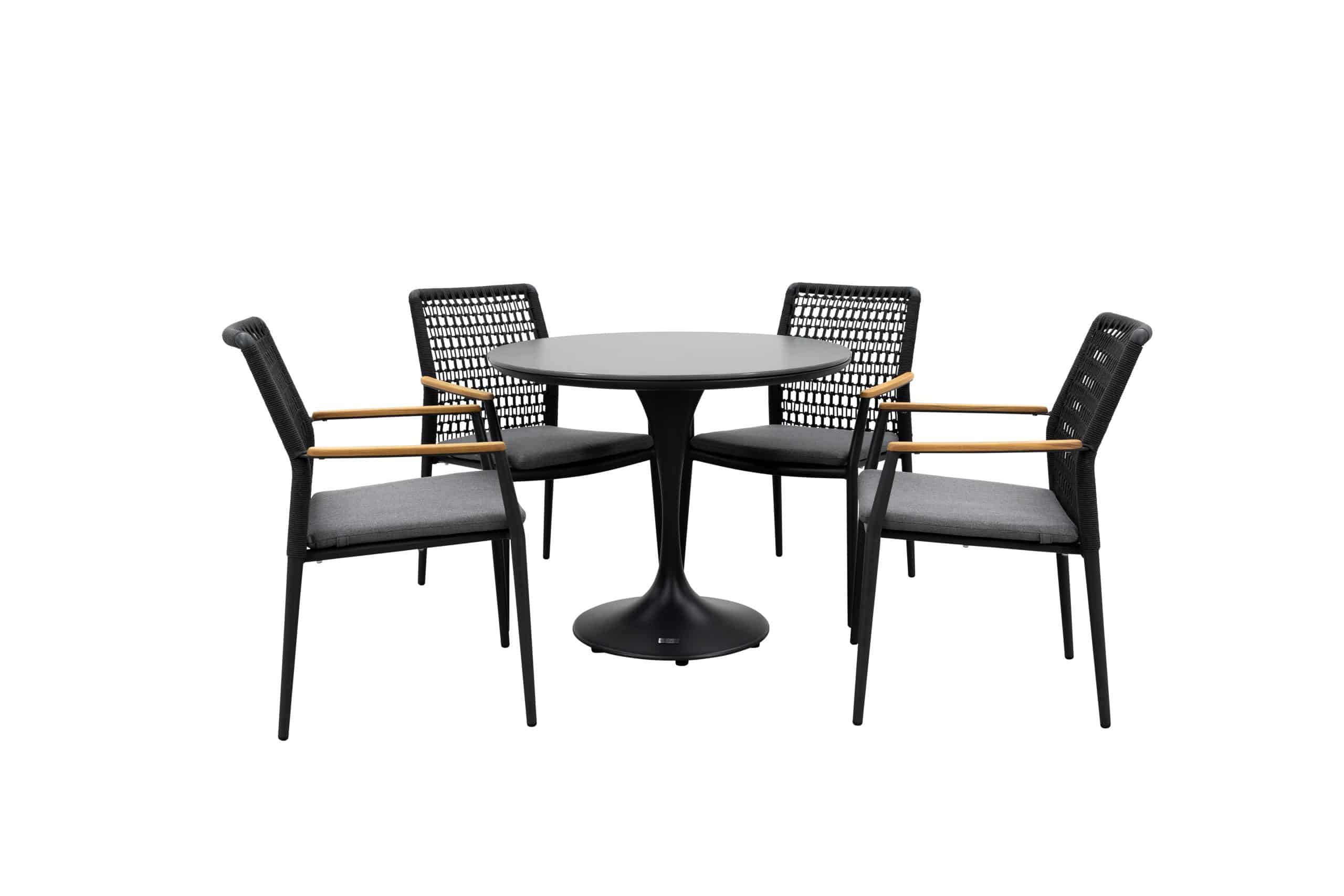 qopps gaona tuintafel met 4 indra stapelstoelen antraciet