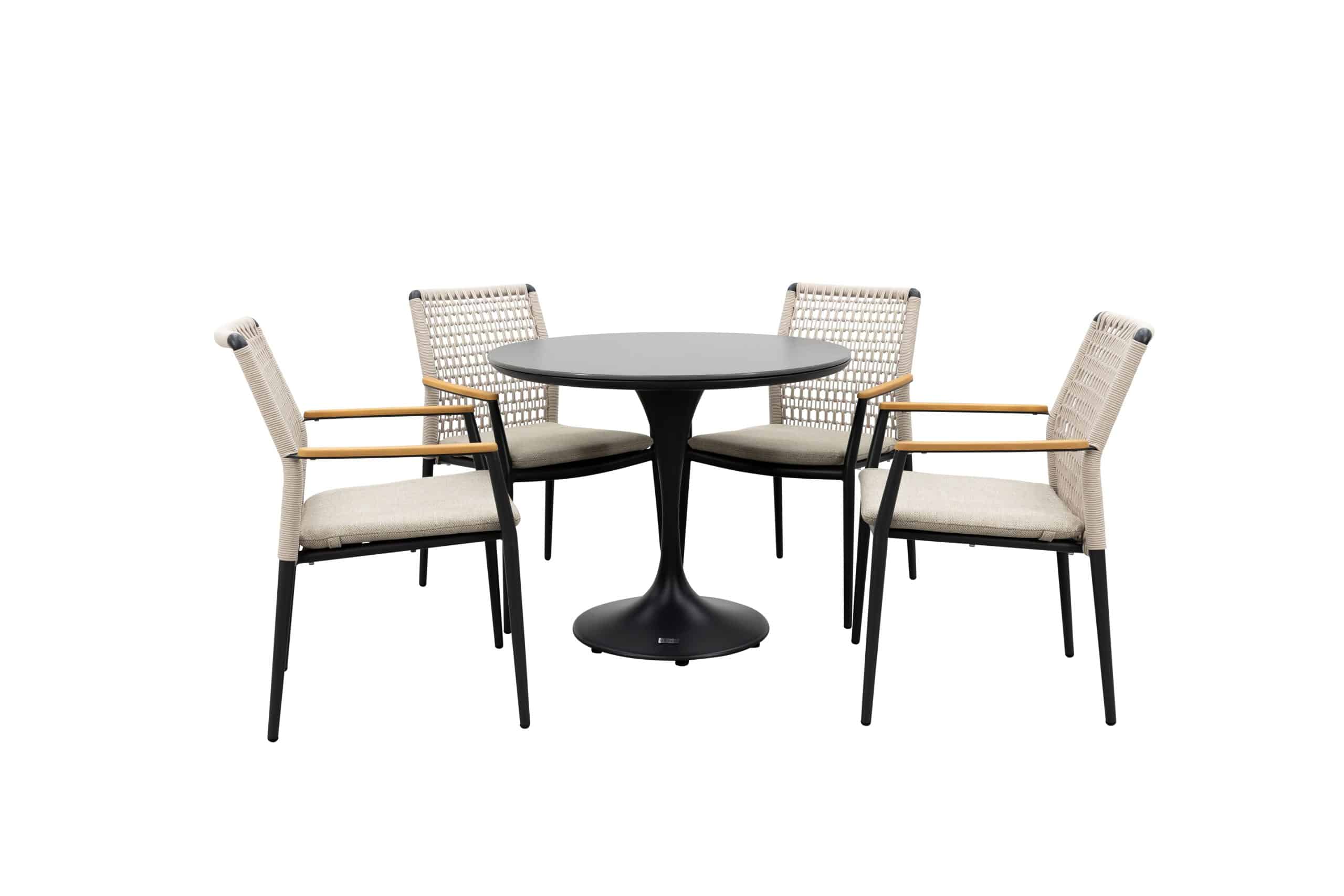 qopps gaona tuintafel met 4 indra stapelstoelen beige