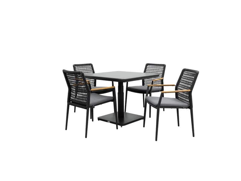Qopps Ramin up down tuintafel met 4 Indra stapelstoel antraciet