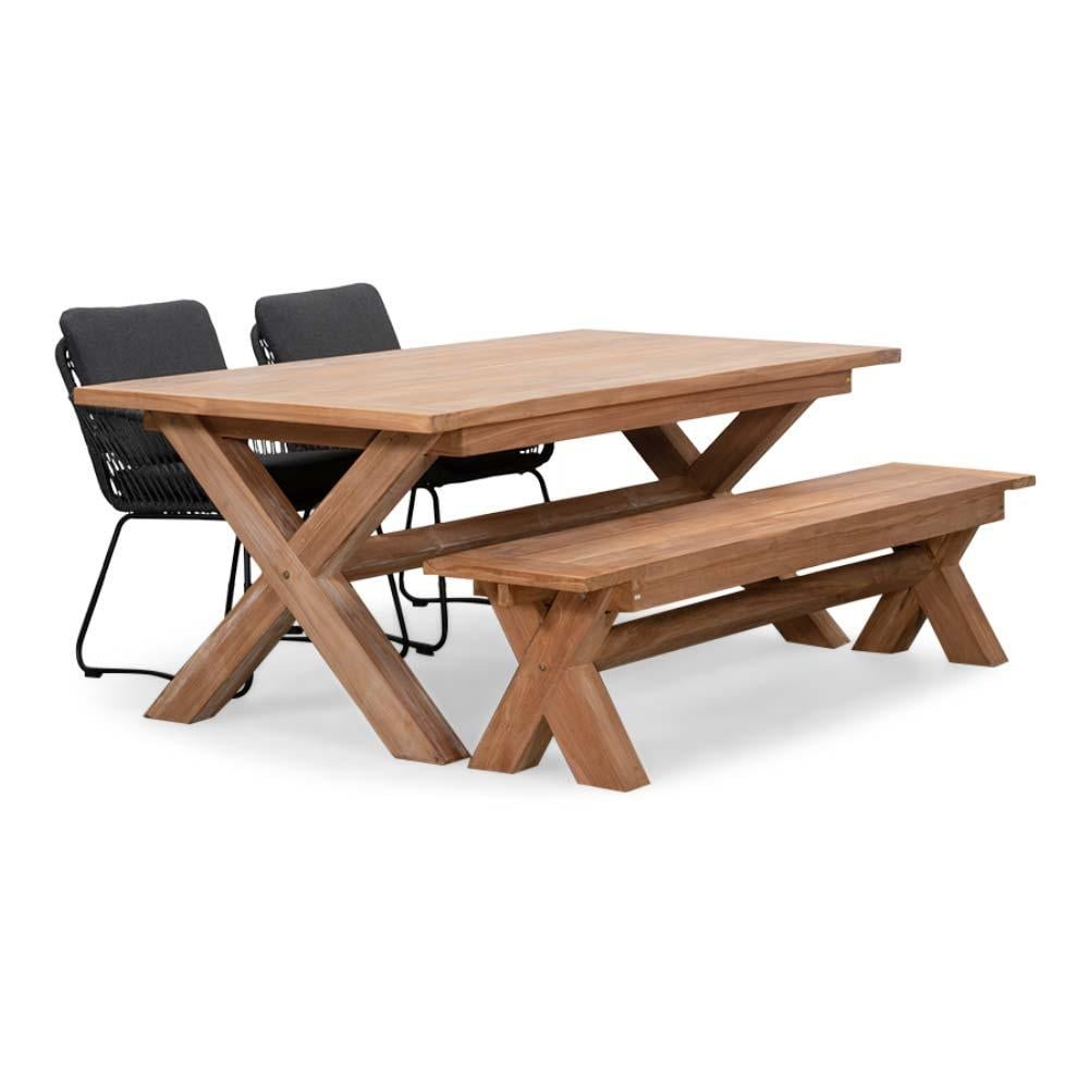 riga/harper lava grey stoel bank dining tuinset | 4 personen | hardhout + touw | 200cm
