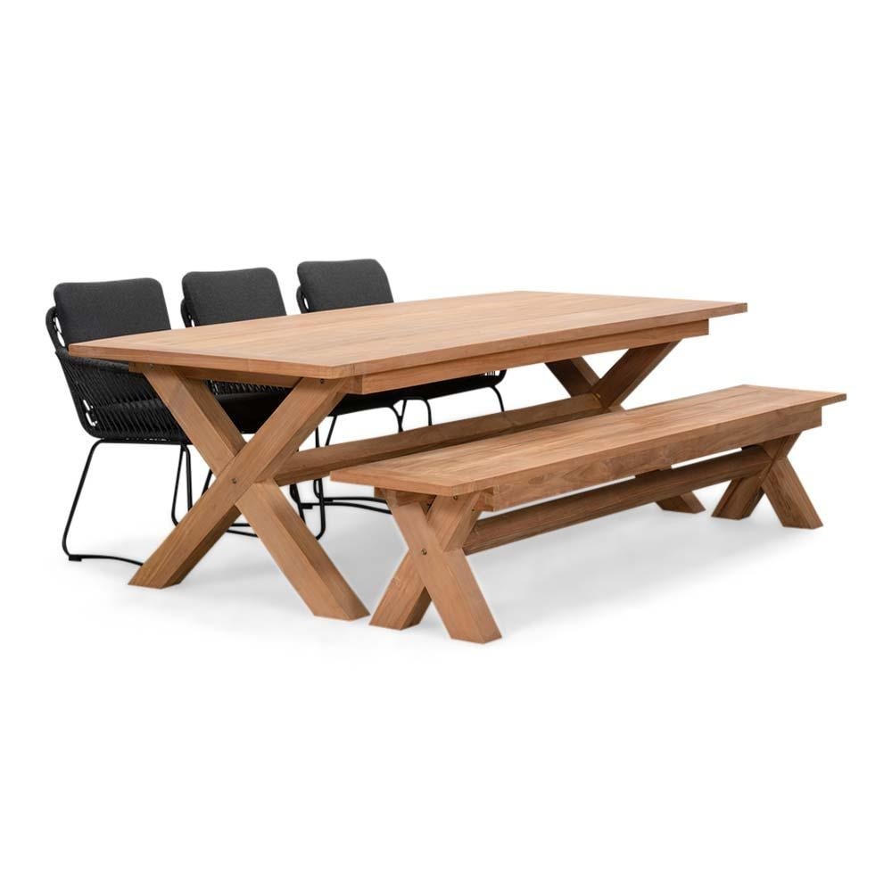 riga/harper lava grey stoel bank dining tuinset | 6 personen | hardhout + touw | 250cm