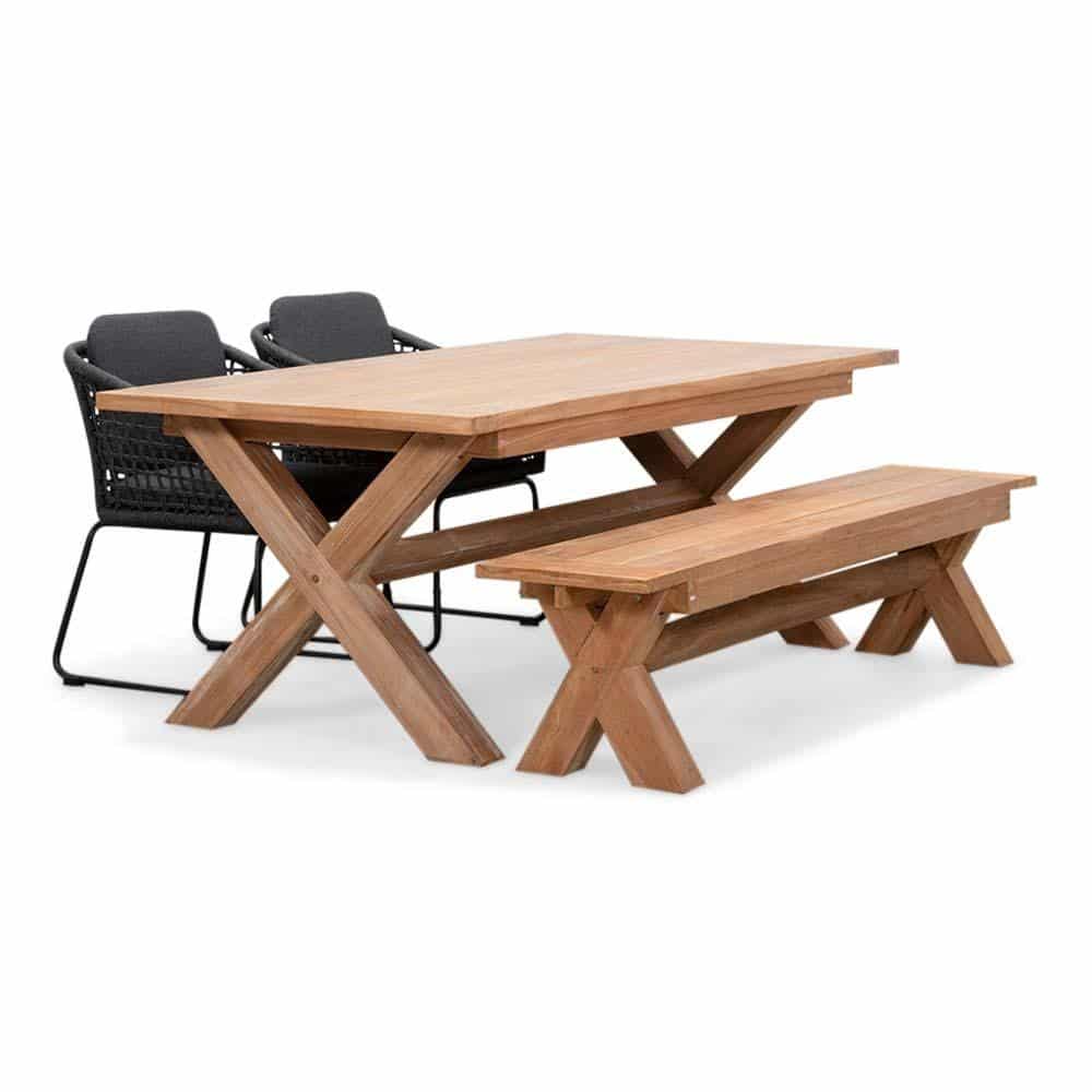 riga/tulum lava grey stoel bank dining tuinset | 4 personen | hardhout + touw | 200cm