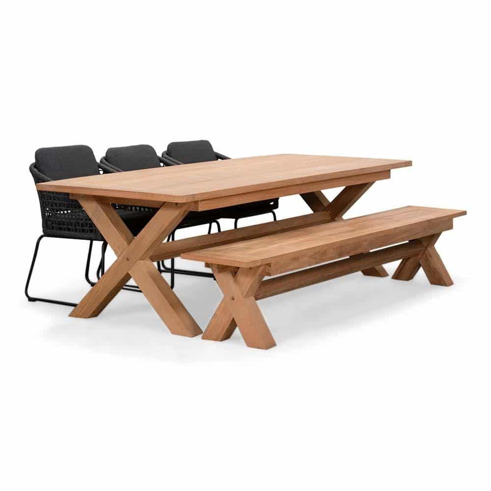 riga/tulum lava grey stoel bank dining tuinset | 6 personen | hardhout + touw | 250cm