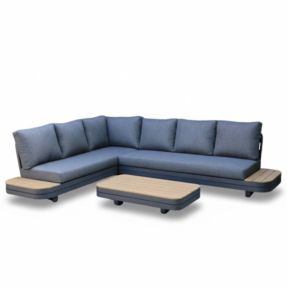 serrento hoek loungeset links 6 personen incl. tafel | aluminium + polywood | antraciet | 4 delig