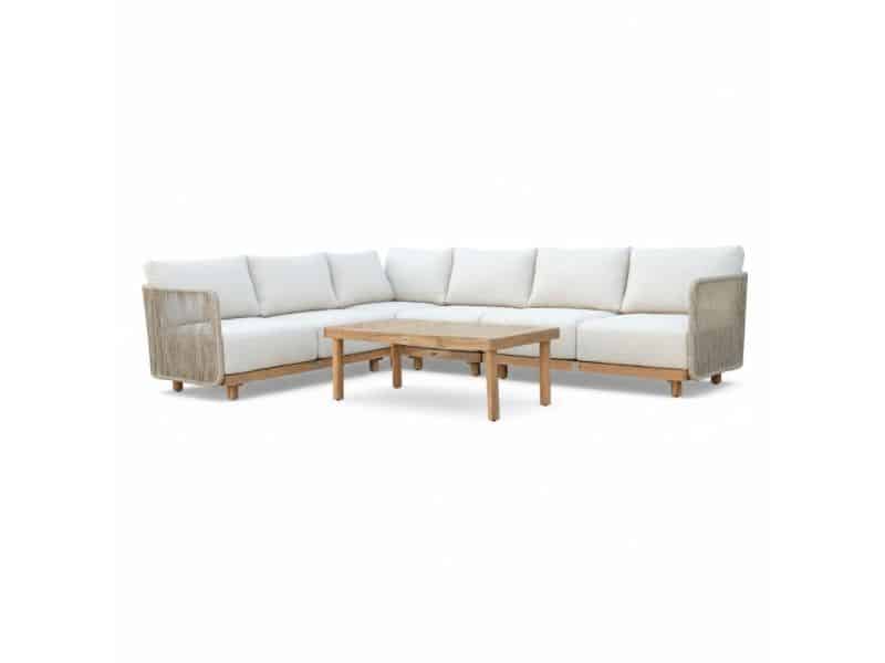 Sienna hoek loungeset 6 personen incl. tafel | touw + aluminium | zand | 5-delig - 296x226cm