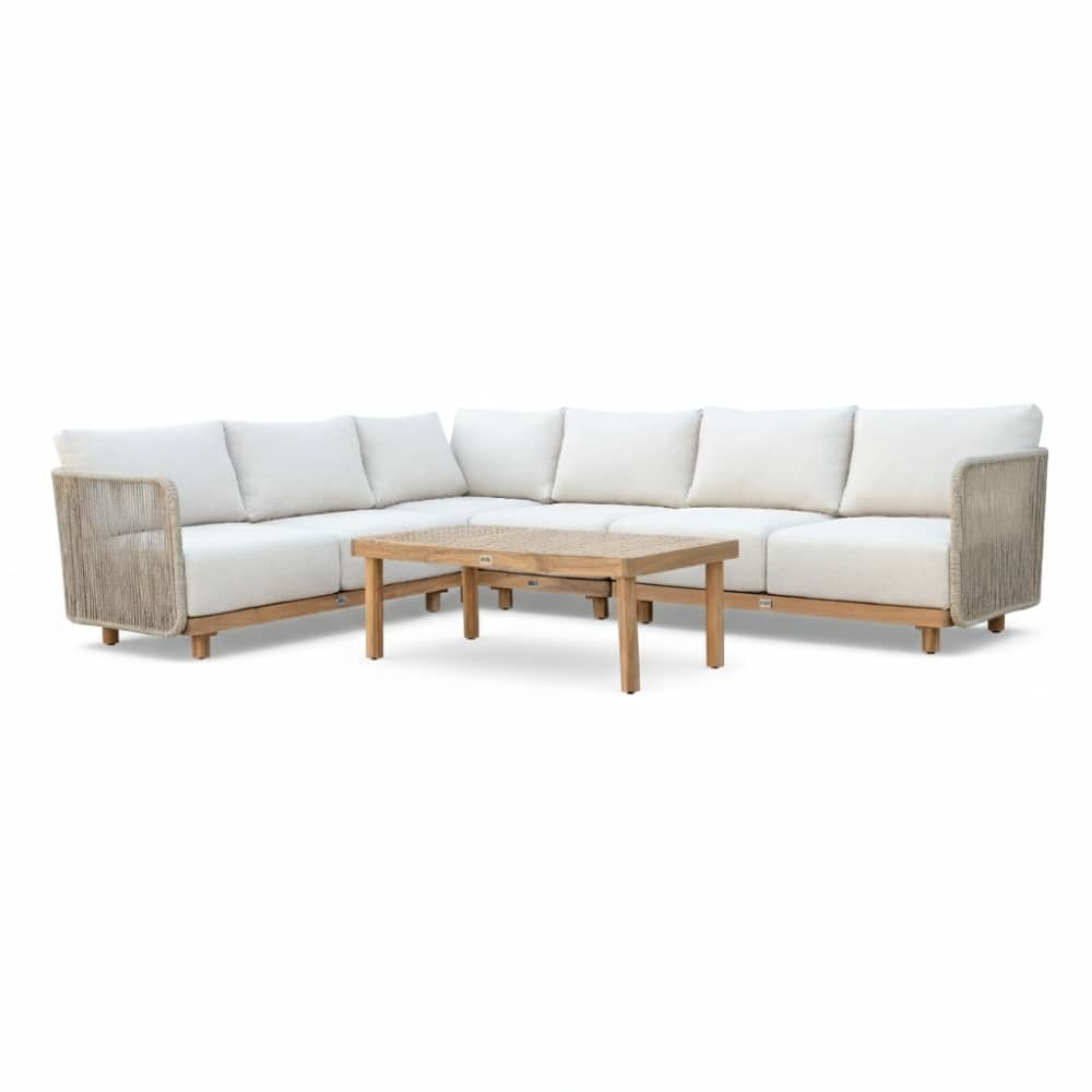 sienna hoek loungeset 6 personen incl. tafel | touw + aluminium | zand | 5 delig 296x226cm