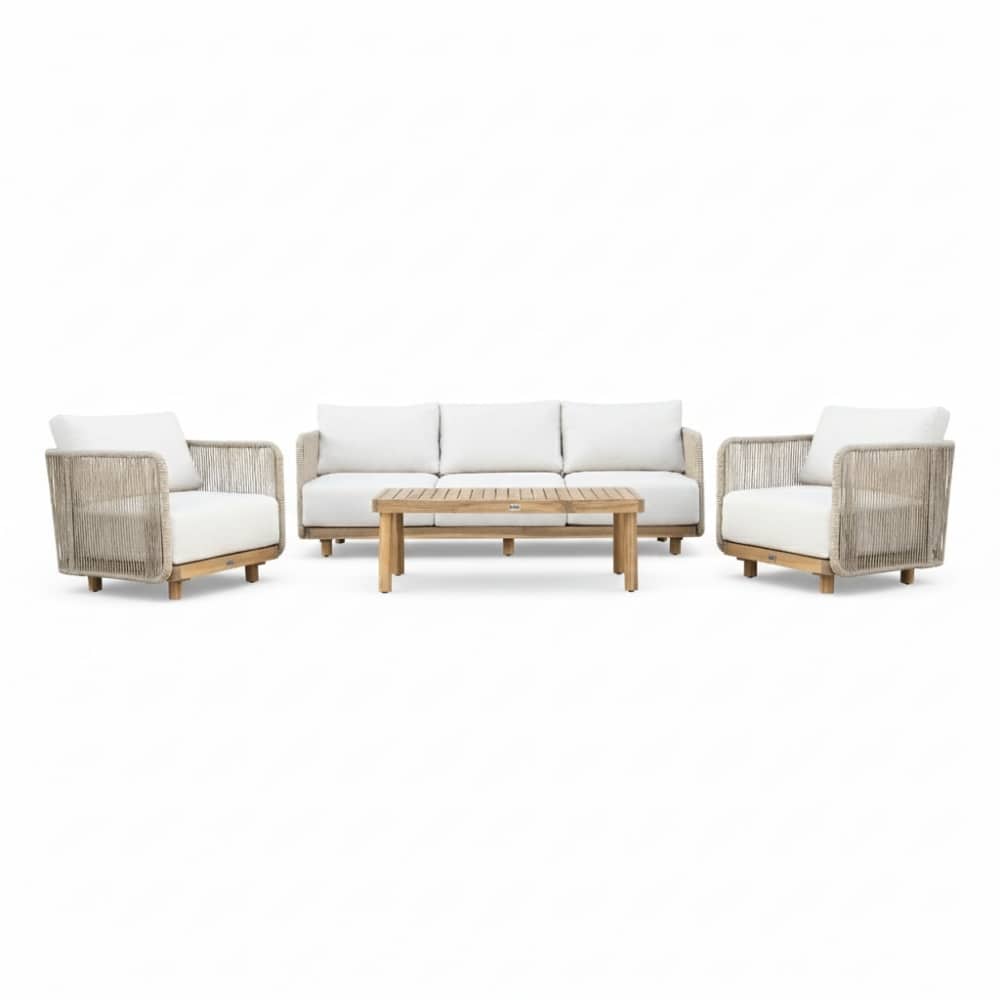 sienna stoel bank loungeset 5 personen incl. tafel | touw + aluminium | zand | 5 delig