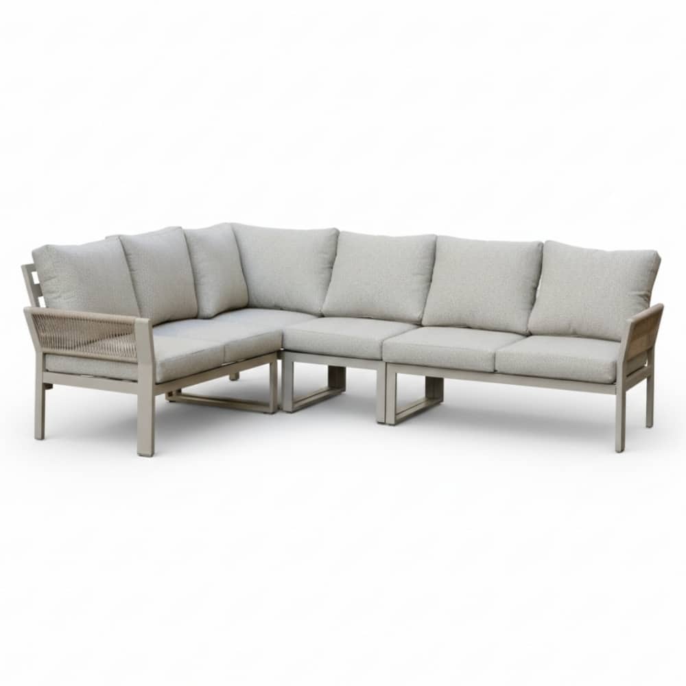 venezia hoek loungeset 6 personen | aluminium + touw | beige | 4 delig 267x207cm