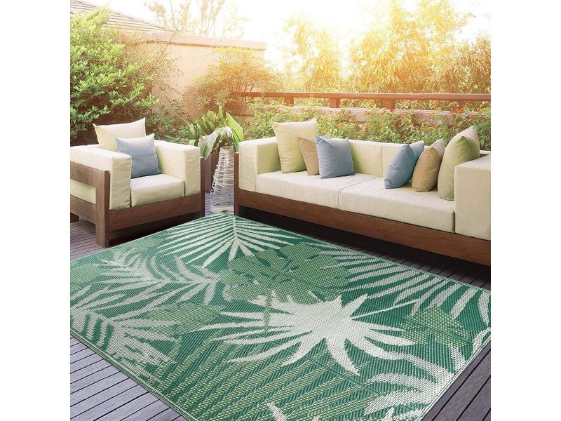 150 x 245 cm uv-bestendig outdoor tapijt - omkeerbaar kunststof riettapijt - gerecycled patiotapijt voor BBQ balkon strand dek - groen