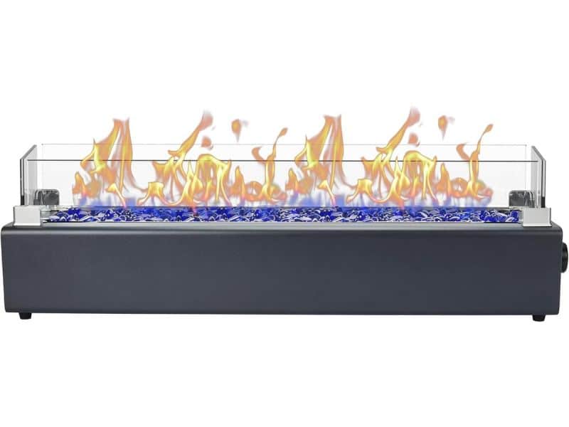 28 inch Tafelblad Vuurplaats Propaan - Draagbare Rechthoekige Buitenhaard met Windscherm en Glaskristallen