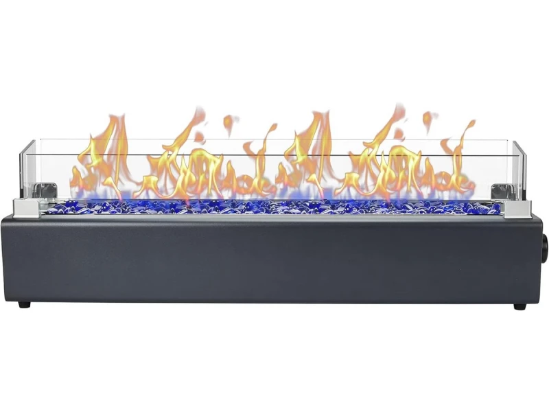 28 inch Tafelblad Vuurplaats Propaan - Draagbare Rechthoekige Buitenhaard met Windscherm en Glaskristallen