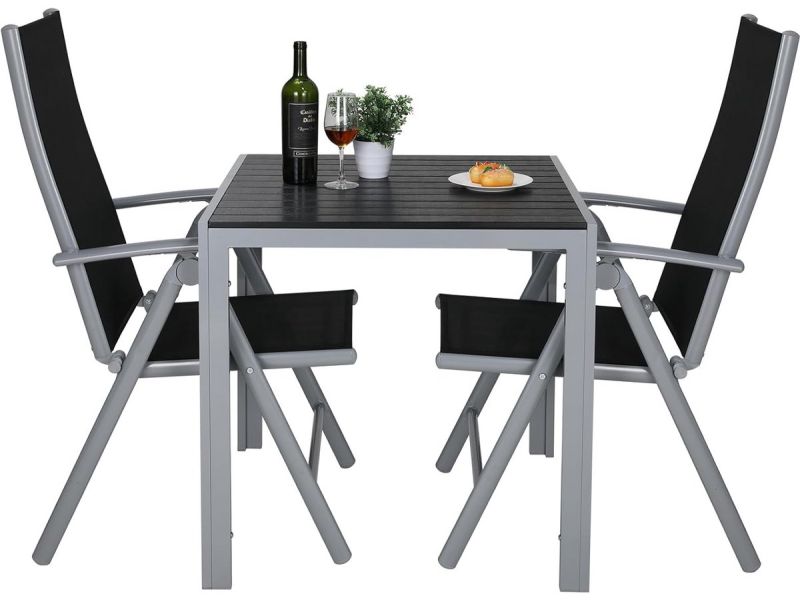 3-Delige Aluminium Balkonset met Inclapbare Stoelen en WPC Tuin Tafel