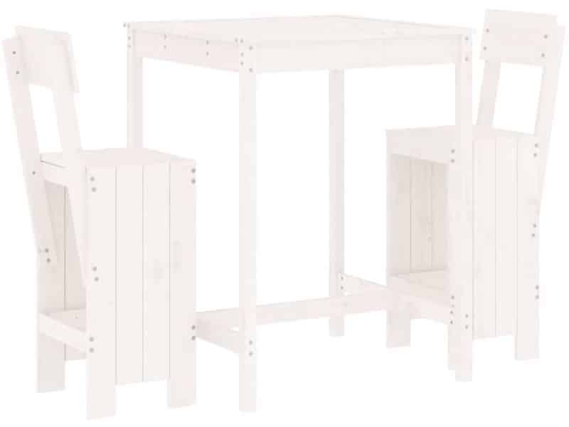 3-delige Barset | Loungeset | Tuinset massief grenenhout wit