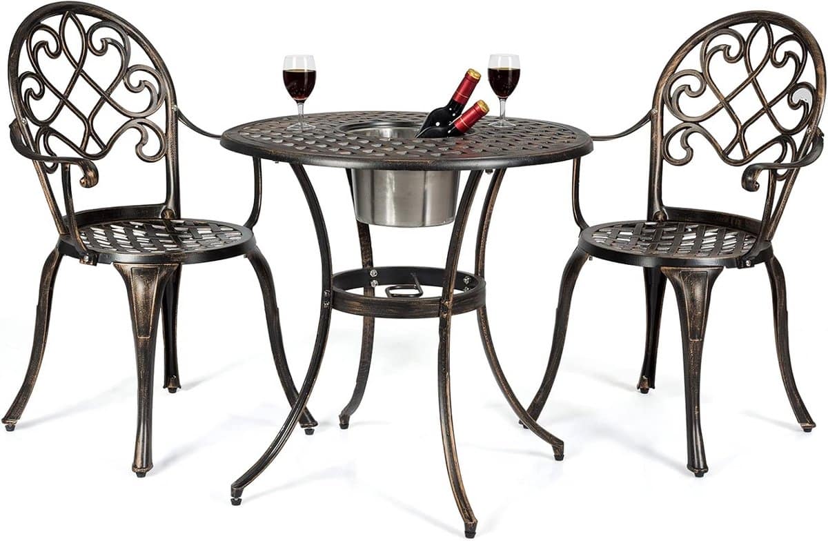3 delige bistroset met parasolgat en wijnkoeler gietaluminium buitenmeubels voor