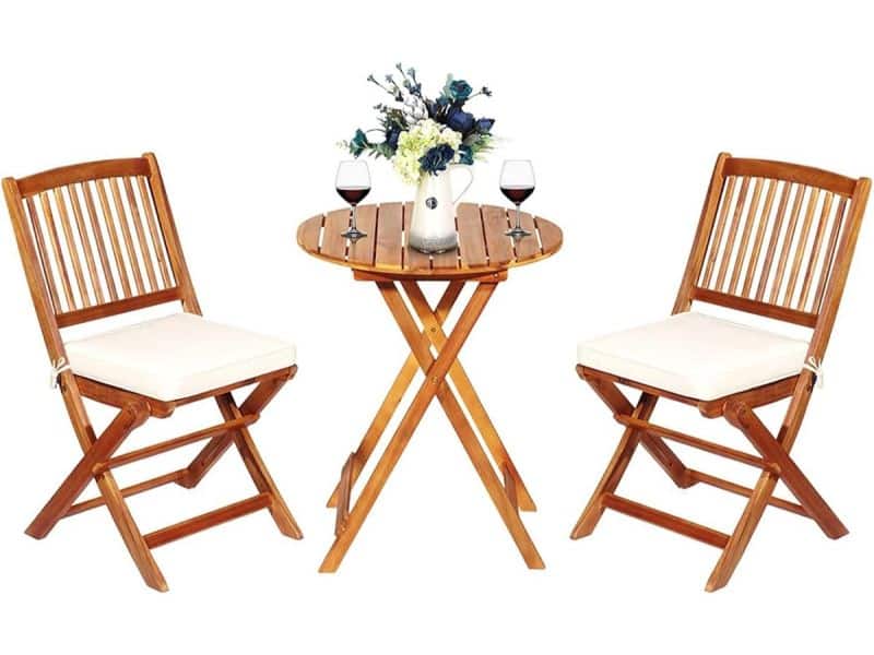 3-delige terrasmeubelset, inklapbaar, met ronde tafel en 2 stoelen