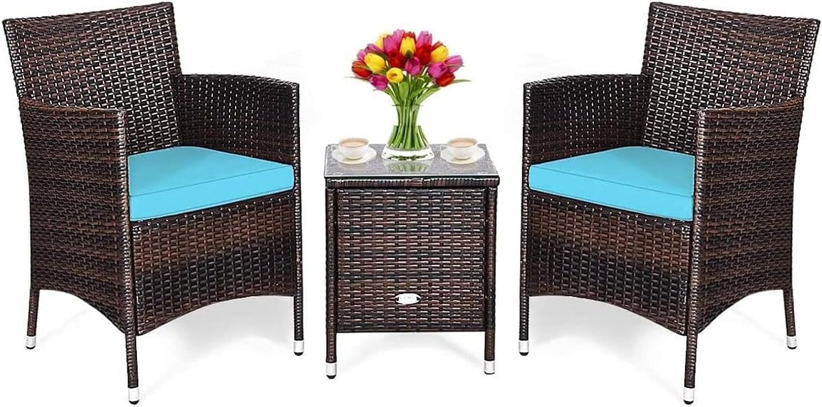 3 delige terrasmeubelset rotan bistroset met salontafel en dikke kussens voor