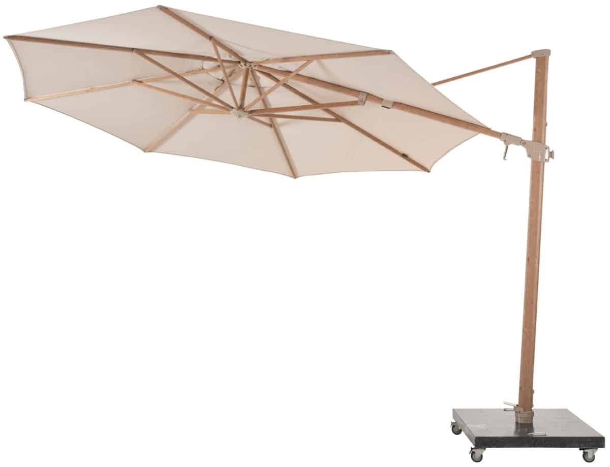 4 seasons outdoor siesta premium zweefparasol Ø350 sand/houtlook frame
