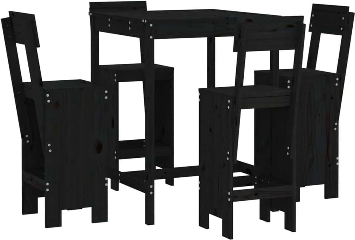 5 delige barset | loungeset | tuinset massief grenenhout zwart