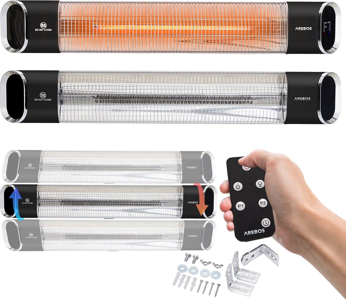 arebos terrasverwarmer 2000w infrarood verwarming met afstandsbediening