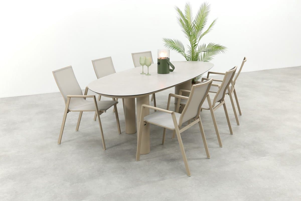 atmos/taste denia 6 persoons organische tuinset 240×105 cm. latte