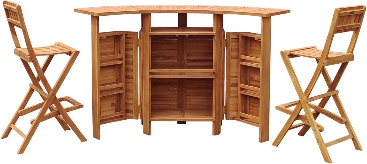 axi bruno teak opklapbare barset met 2 barkrukken