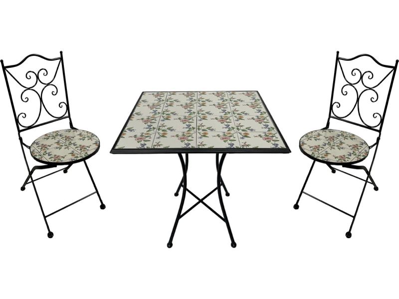 AXI Camilla 3-delige Mozaïek Bistroset Bloemen Roze - Metalen frame