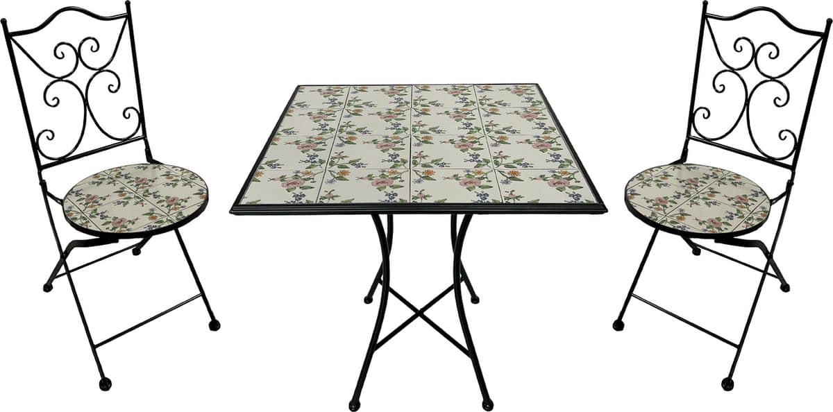 axi camilla 3 delige mozaïek bistroset bloemen roze metalen frame
