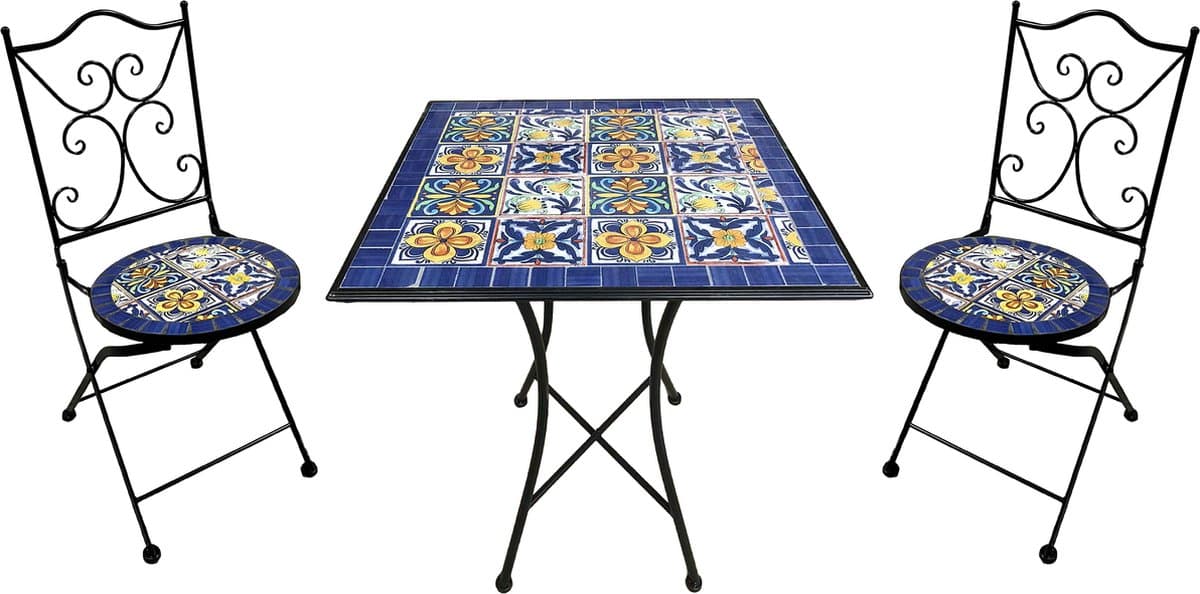 axi camilla 3 delige mozaïek bistroset mediterraans blauw metalen frame