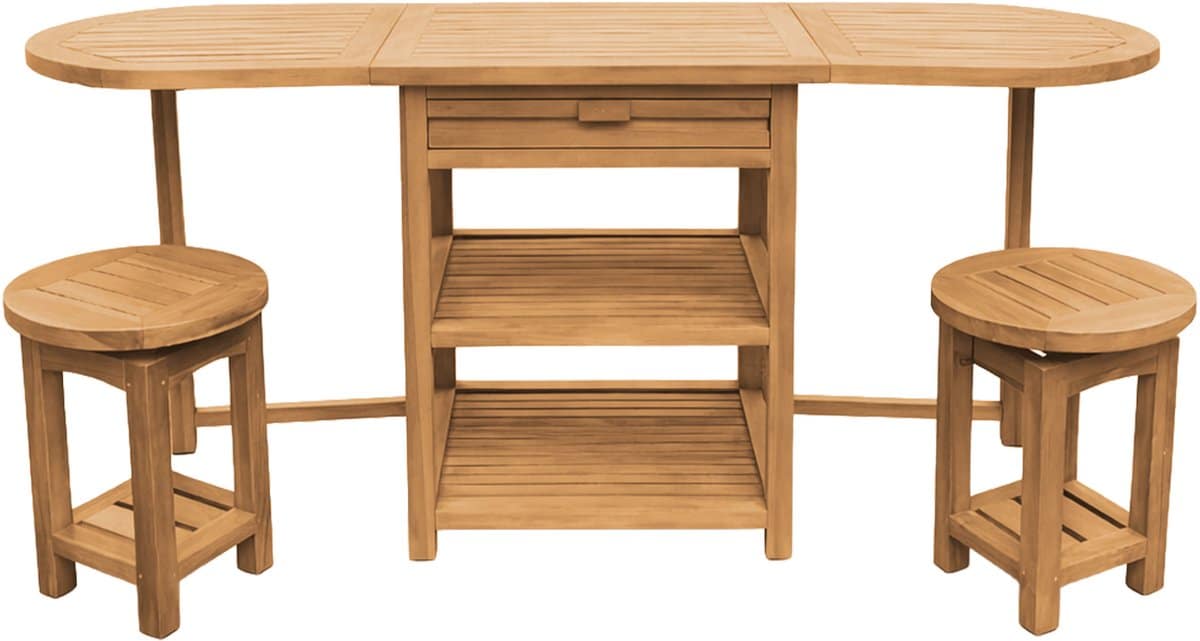 axi nomani teak opklapbare lage barset met 2 barkrukken