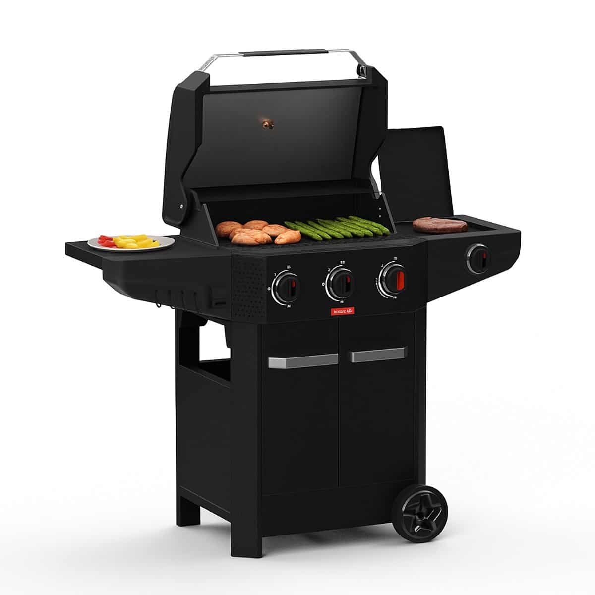 barbecook luca 312 gasbarbecue met kast en zijbrander zwart 133.4×60.3×112.3cm