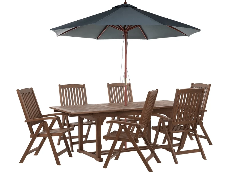 BELIANI AMANTEA - Tuinset voor 6 - Donkere houtkleur/Grijs