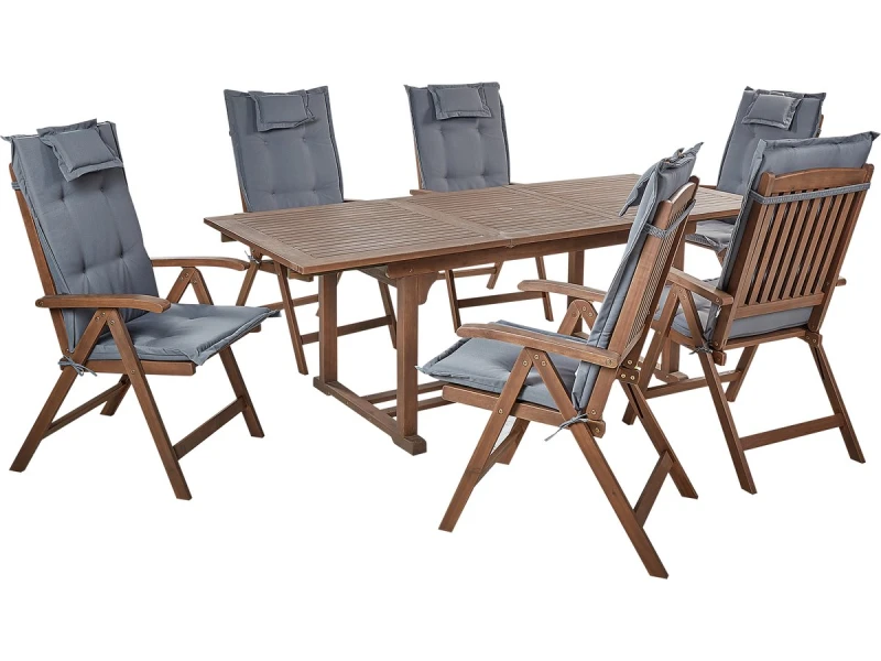 BELIANI AMANTEA - Tuinset voor 6 - Donkerhout/Grijs - Acaciahout