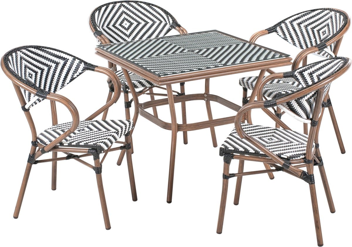 beliani caspri tuinset voor 4 zwart/wit pe