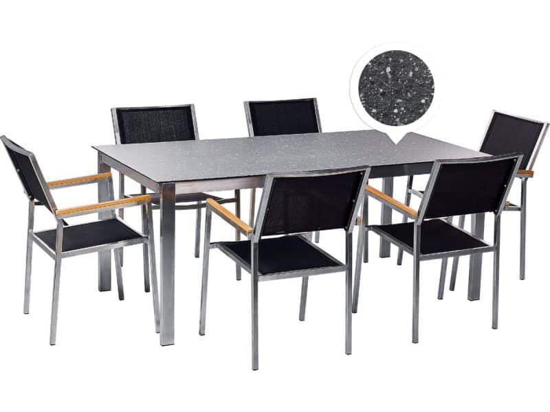 BELIANI COSOLETO/GROSSETO - Tuinset 6 persoons - Zwart - Graniet/Glas