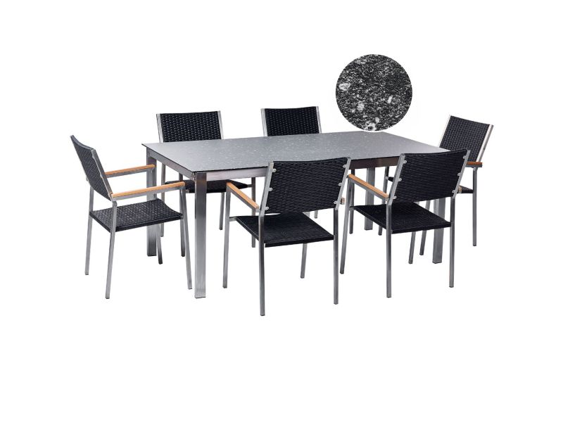 BELIANI COSOLETO/GROSSETO - Tuinset 6 persoons - Zwart - Graniet/Rotan