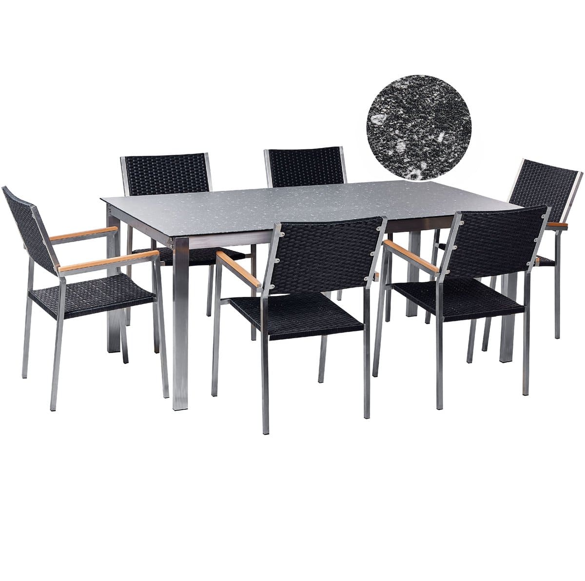 beliani cosoleto/grosseto tuinset 6 persoons zwart graniet/rotan