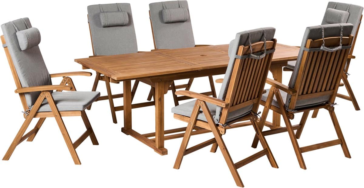 beliani java premium tuinset voor 6 grijsmelange