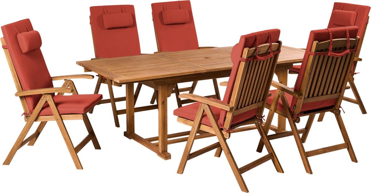 beliani java premium tuinset voor 6 rood