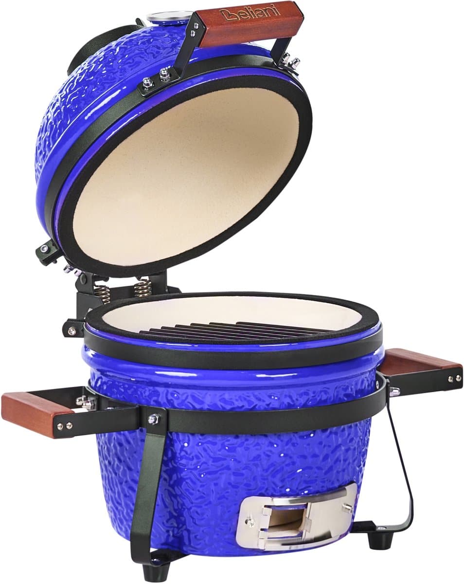 beliani kamado mini houtskoolgrill blauw keramiek