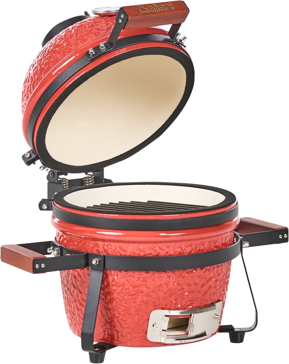 beliani kamado mini houtskoolgrill rood keramiek