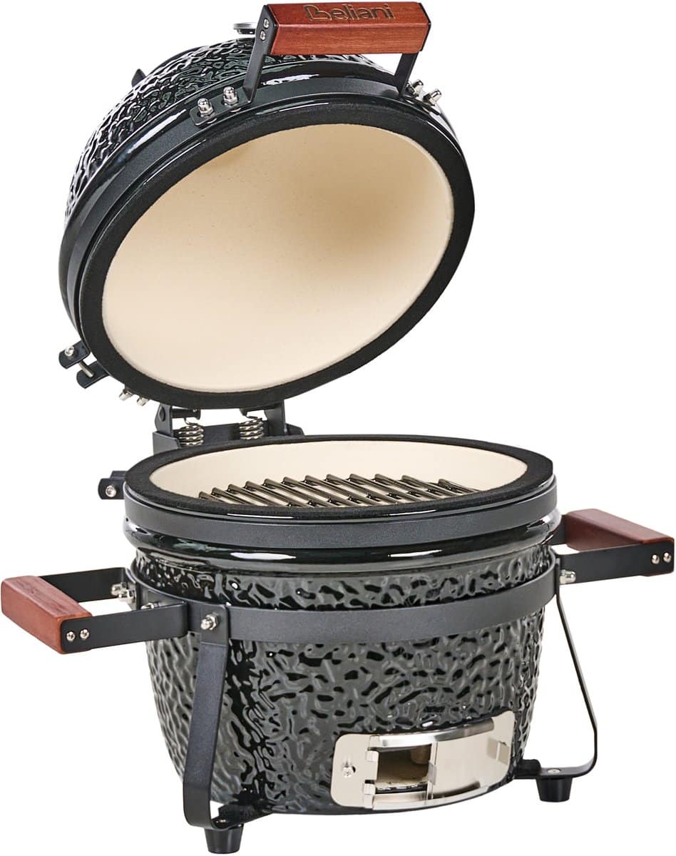 beliani kamado mini houtskoolgrill zwart keramiek